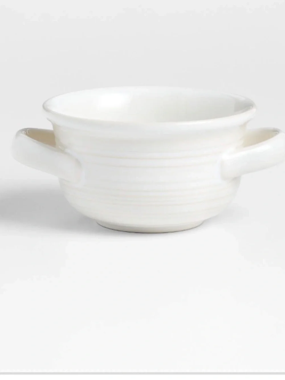NWOT SET 2 $30 Crate & Barrel Cb2 Farmhouse Soup Bowls White Stackable Handles